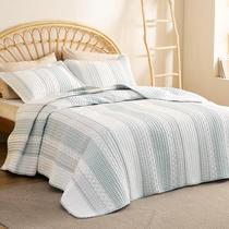 Conjunto de edredões Bedsure Listrado King Blue & Grey Reversível
