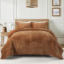 Conjunto de edredões de veludo HoneiLife Queen 229x244 cm Lightweight Camel