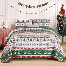 Conjunto de edredões Djoy Christmas Queen Size verde/branco, 3 peças