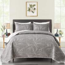 Conjunto de edredões DJY Grey Reversível Botanical King Size 3 peças