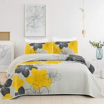 Conjunto de edredões DJY Queen Yellow Floral Pattern com 2 fronhas