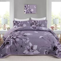 Conjunto de edredões Drucon Floral King Size de microfibra roxa escura Conjunto de edredões Drucon Floral King Size de microfibra roxa escura