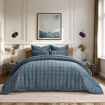Conjunto de edredões EVERGRACE Luxurious Velvet Queen com 2 capas azuis