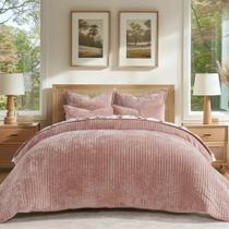 Conjunto de edredões EVERGRACE Velvet Queen Size com 2 capas de argila rosa