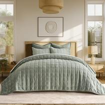 Conjunto de edredões EVERGRACE Velvet Queen Size com 2 capas verde sálvia