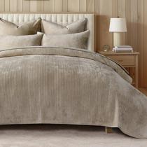 Conjunto de edredões EVERGRACE Velvet Queen Size com colcha Urban Taupe