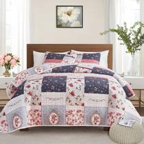 Conjunto de edredões Flysheep Patchwork King Size 3 peças rosa roxo