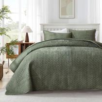 Conjunto de edredões Grassix Velvet King Size Army Green com 2 capas Conjunto de edredões Grassix Velvet King Size Army Green com 2 capas