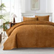 Conjunto de edredões Grassix Velvet Queen Size com 2 capas, dourado e caramelo Conjunto de edredões Grassix Velvet Queen Size com 2 capas, dourado e caramelo