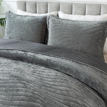 Conjunto de edredões HoneiLife King Velvet, 3 peças, cinza leve