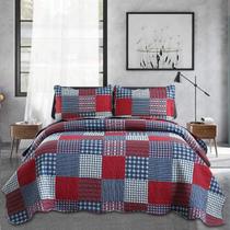 Conjunto de edredões Jessy Home Queen Size vermelho azul branco patchwork Conjunto de edredões Jessy Home Queen Size vermelho azul branco patchwork