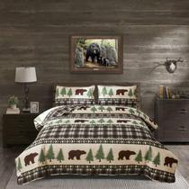 Conjunto de edredões Jessy Home Rustic Lodge Plaid Queen com 2 fronhas