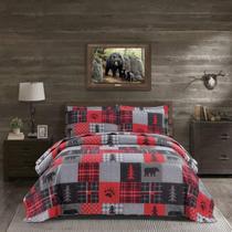 Conjunto de edredões Jessy Home Rustic Queen Size vermelho preto xadrez Conjunto de edredões Jessy Home Rustic Queen Size vermelho preto xadrez