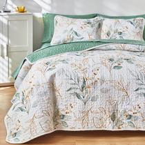 Conjunto de edredões Joyreap Microfiber Botanical Green Full/Queen Conjunto de edredões Joyreap Microfiber Botanical Green Full/Queen