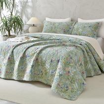 Conjunto de edredões Lady Ann Green Floral 100% algodão King com 3 capas Conjunto de edredões Lady Ann Green Floral 100% algodão King com 3 capas