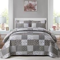 Conjunto de edredões Mybedsoul Grey Boho Queen Size 3 peças Patchwork Conjunto de edredões Mybedsoul Grey Boho Queen Size 3 peças Patchwork