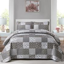 Conjunto de edredões Mybedsoul Grey Boho Queen Size 3 peças Patchwork