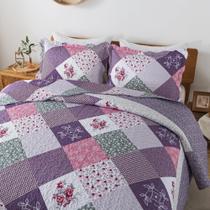 Conjunto de edredões Queen HoneiLife Floral Microfiber 230 x 250 cm roxo Conjunto de edredões Queen HoneiLife Floral Microfiber 230 x 250 cm roxo