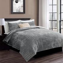 Conjunto de edredões RECYCO Luxury Velvet Full Queen com 2 fronhas cinza Conjunto de edredões RECYCO Luxury Velvet Full Queen com 2 fronhas cinza