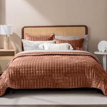 Conjunto de edredões RECYCO Luxury Velvet King Size com 2 capas de terracota Conjunto de edredões RECYCO Luxury Velvet King Size com 2 capas de terracota