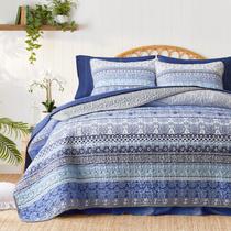 Conjunto de edredões Tititada Bohemian King Size com 2 capas azul e cinza