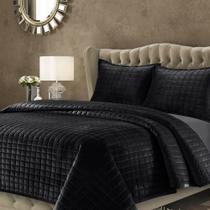 Conjunto de edredões Tribeca Living Luxury Velvet King Size preto Conjunto de edredões Tribeca Living Luxury Velvet King Size preto