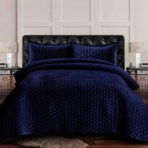 Conjunto de edredões Tribeca Living Velvet King com 2 fronhas azul marinho