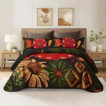 Conjunto de edredões Tyrot Black Boho Floral Full/Queen com 2 capas