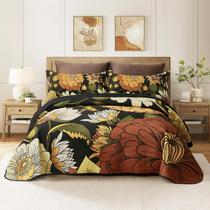 Conjunto de edredões Tyrot Black Boho Floral King com 2 capas para toda a temporada