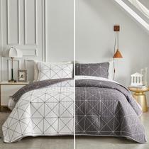 Conjunto de edredões UOZZI BEDDING reversível xadrez branco e cinza Queen