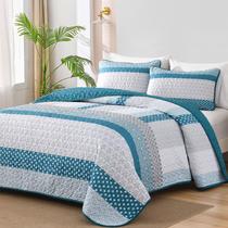 Conjunto de edredões WONGS BEDDING azul, cinza, listras boêmias, king size