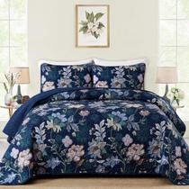 Conjunto de edredões WONGS BEDDING azul marinho Botanical Queen Size Conjunto de edredões WONGS BEDDING azul marinho Botanical Queen Size
