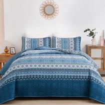 Conjunto de edredões WONGS BEDDING Blue Boho listrado em tamanho real (200x230cm)