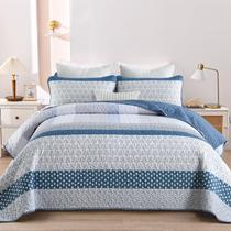 Conjunto de edredões WONGS BEDDING Blue Boho Stripe King Size 3 peças Conjunto de edredões WONGS BEDDING Blue Boho Stripe King Size 3 peças
