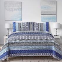 Conjunto de edredões WONGS BEDDING Boho Blue, tamanho completo, 3 peças Conjunto de edredões WONGS BEDDING Boho Blue, tamanho completo, 3 peças