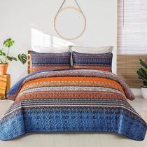 Conjunto de edredões WONGS BEDDING Boho California King azul/laranja