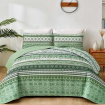Conjunto de edredões WONGS BEDDING Boho King Light Green Microfiber