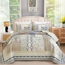 Conjunto de edredões WONGS BEDDING Boho Queen Beige Patchwork 3 peças