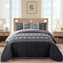 Conjunto de edredões WONGS BEDDING Boho Queen com 2 fronhas, preto, cinza Conjunto de edredões WONGS BEDDING Boho Queen com 2 fronhas, preto, cinza