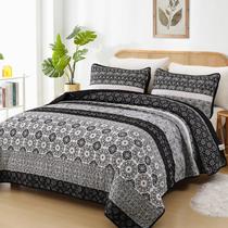 Conjunto de edredões WONGS BEDDING Boho Queen Size Black Listred Patchwork Conjunto de edredões WONGS BEDDING Boho Queen Size Black Listred Patchwork