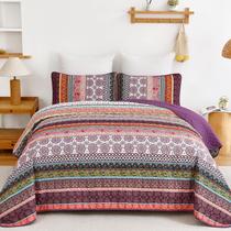 Conjunto de edredões WONGS BEDDING Boho Queen Size Purple 3 peças Conjunto de edredões WONGS BEDDING Boho Queen Size Purple 3 peças