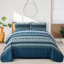 Conjunto de edredões WONGS BEDDING Boho, tamanho completo, microfibra azul, 3 peças Conjunto de edredões WONGS BEDDING Boho, tamanho completo, microfibra azul, 3 peças