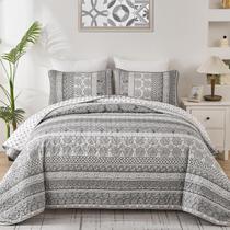 Conjunto de edredões WONGS BEDDING Boho, tamanho completo, microfibra cinza, 3 peças Conjunto de edredões WONGS BEDDING Boho, tamanho completo, microfibra cinza, 3 peças