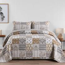 Conjunto de edredões WONGS BEDDING Brown Queen Size Patchwork Plaid Conjunto de edredões WONGS BEDDING Brown Queen Size Patchwork Plaid