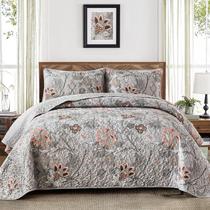 Conjunto de edredões WONGS BEDDING Floral King Size em microfibra cinza Conjunto de edredões WONGS BEDDING Floral King Size em microfibra cinza
