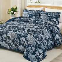 Conjunto de edredões WONGS BEDDING Queen Size azul marinho floral 3 peças