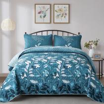 Conjunto de edredões WONGS BEDDING Teal Floral Botanical King Size 3 unidades