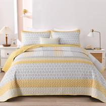 Conjunto de edredões WONGS BEDDING Yellow Queen Size Boho Stripe 3 unidades