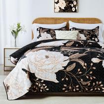 Conjunto de edredões Yogeneg Full/Queen Size Branco Ouro Floral Preto