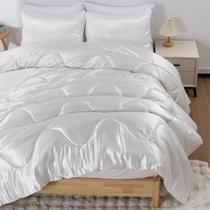 Conjunto de edredom A Nice Night Satin Silky Soft Quilt King White